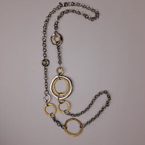 Vintage Premier Designs Long Gold & Silver Metal Tone Open Circles Necklace